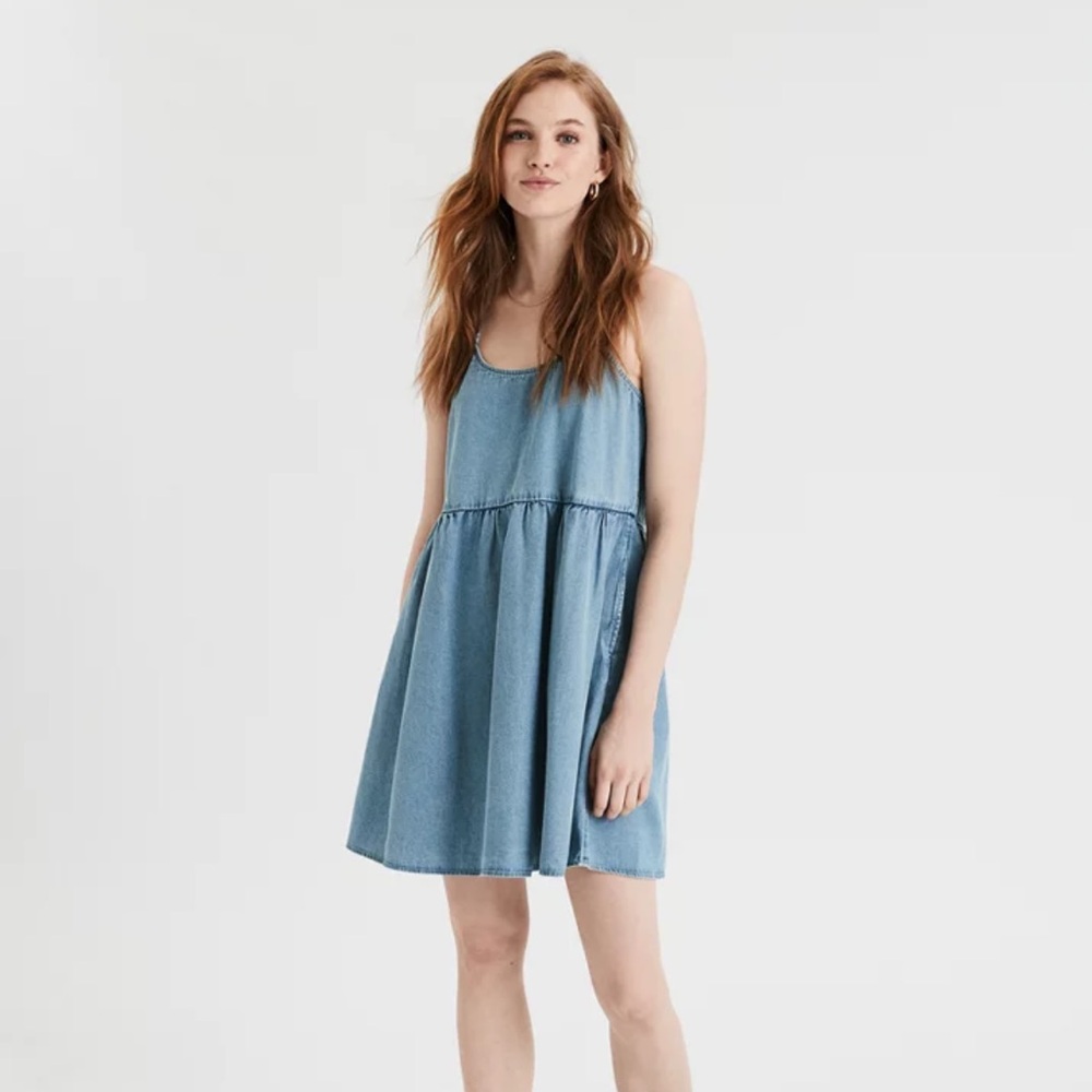 American eagle denim babydoll dress with adjustable straps - ample flowy summer